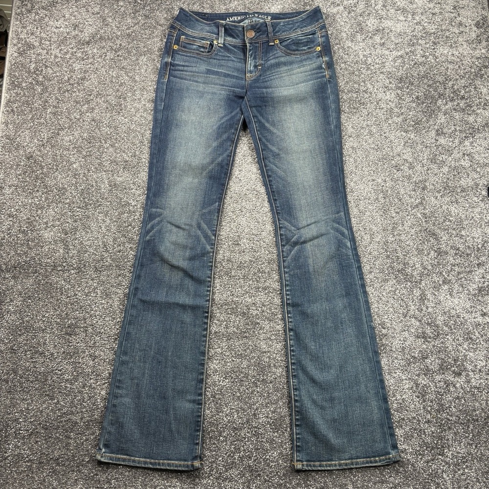 American Eagle Kick Boot Jeans Womens 4 Long Dark Wash Super Stretch Denim - Picture 4 of 12